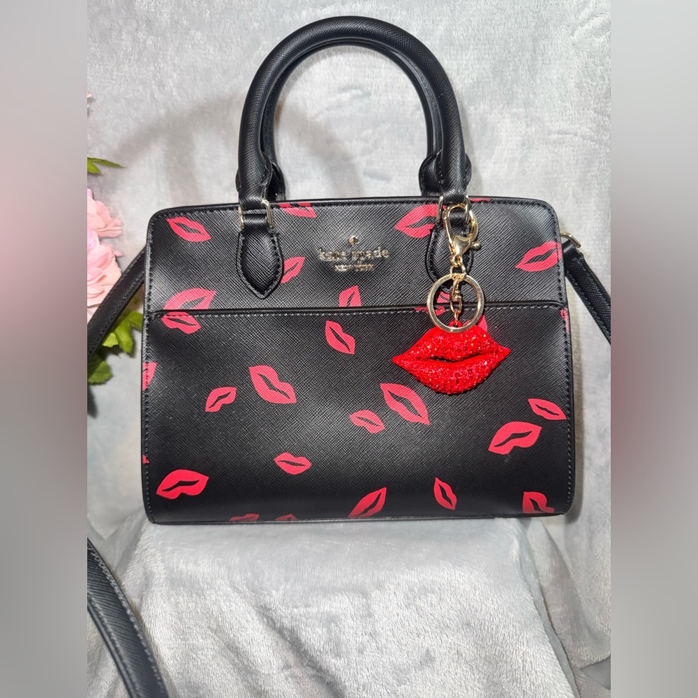Kate Spade Staci Lips Satchel Crossbody - Black/Red Multi